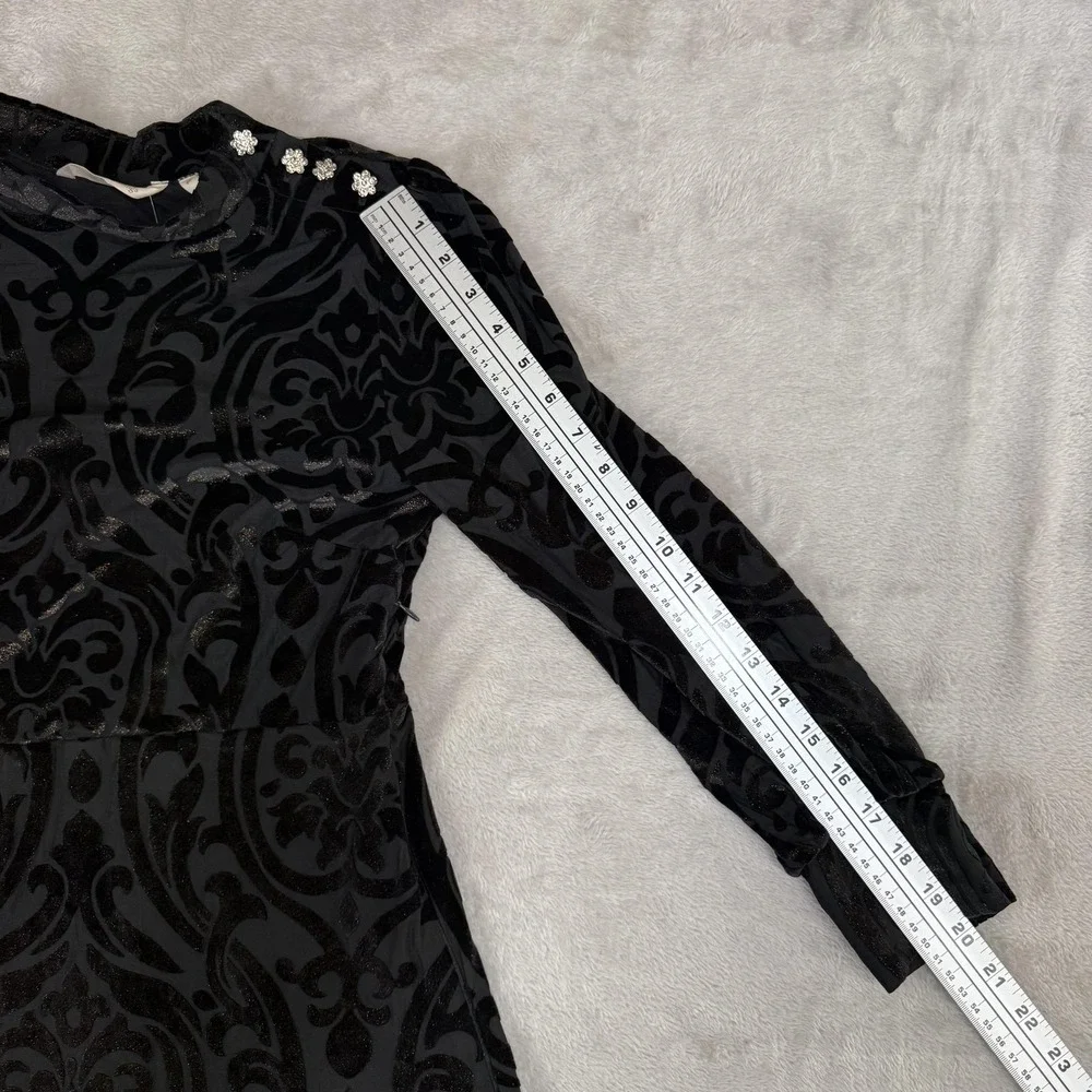 NEW Soft Surroundings Hadley Dress Womens 6P Black Velvet‎ Burnout Romantic Midi